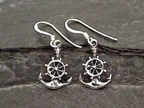 Sterling Silver Anchor Earrings Rectangular Accent Oval Ornament