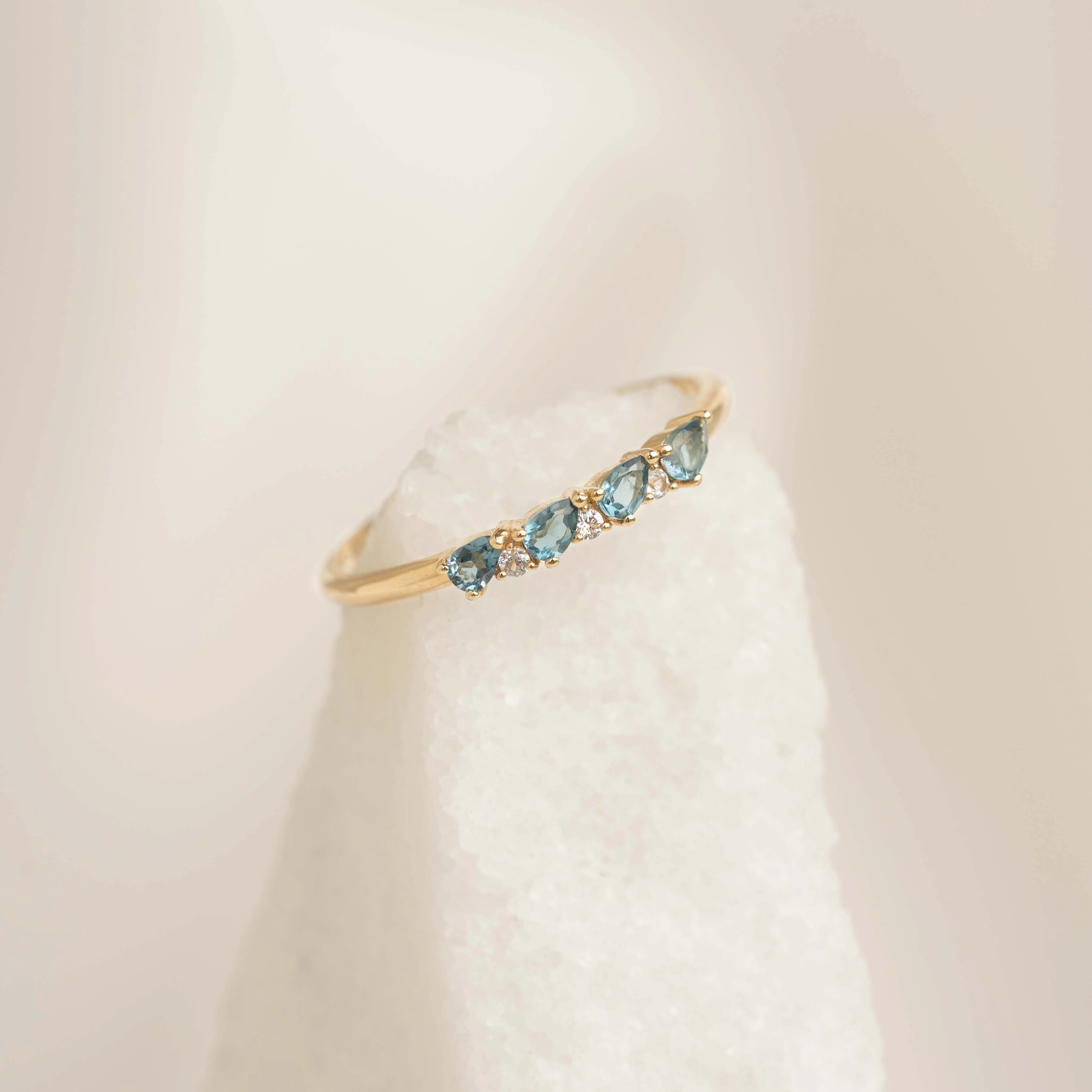 September Birthstone Pear Ring 14k Gold - London Blue Topaz and Diamond Polished Style Glamorous Sparkle
