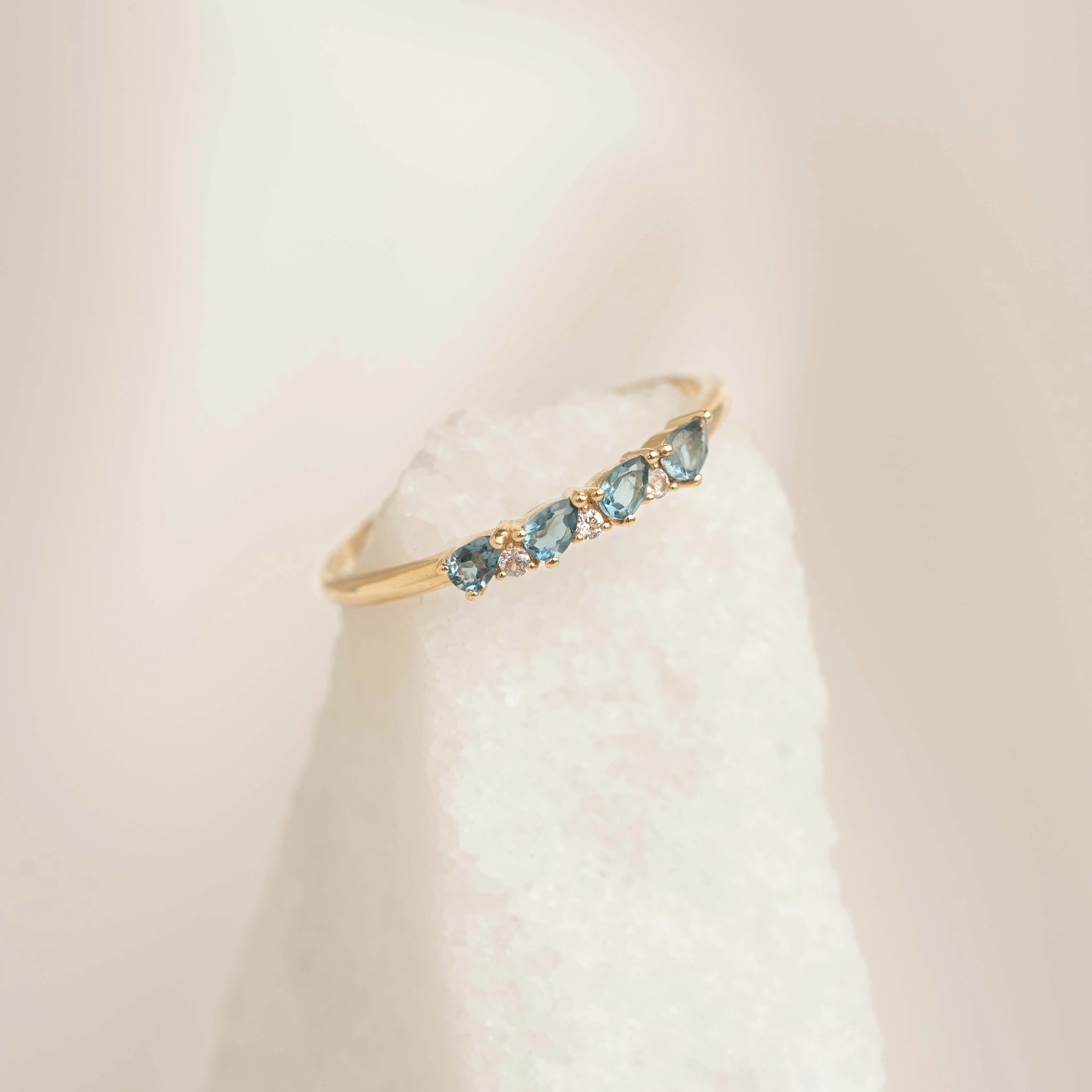 Subtle Shine Elegant Look September Birthstone Pear Ring 14k Gold - London Blue Topaz and Diamond