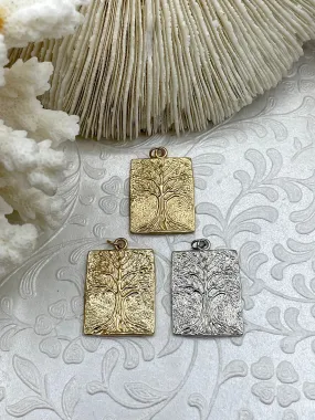 Weekend Present Trend Detail High Quality Brass Tree Charm/Pendant, Tree of Life Pendant, Tree Gold or Rhodium Plated, 27mm x 21mm x 2.25mm, 3 Finishes. Fast Ship