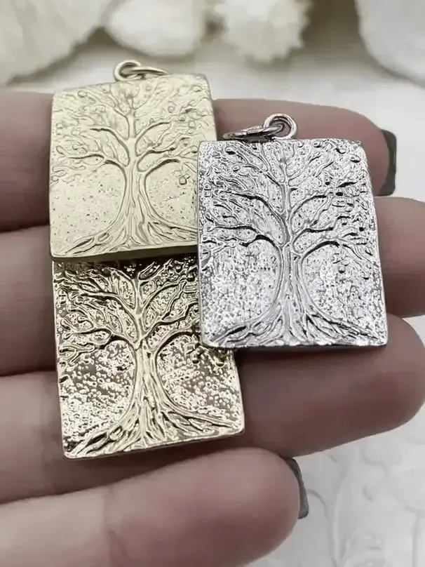 Teacher Gift High Quality Brass Tree Charm/Pendant, Tree of Life Pendant, Tree Gold or Rhodium Plated, 27mm x 21mm x 2.25mm, 3 Finishes. Fast Ship