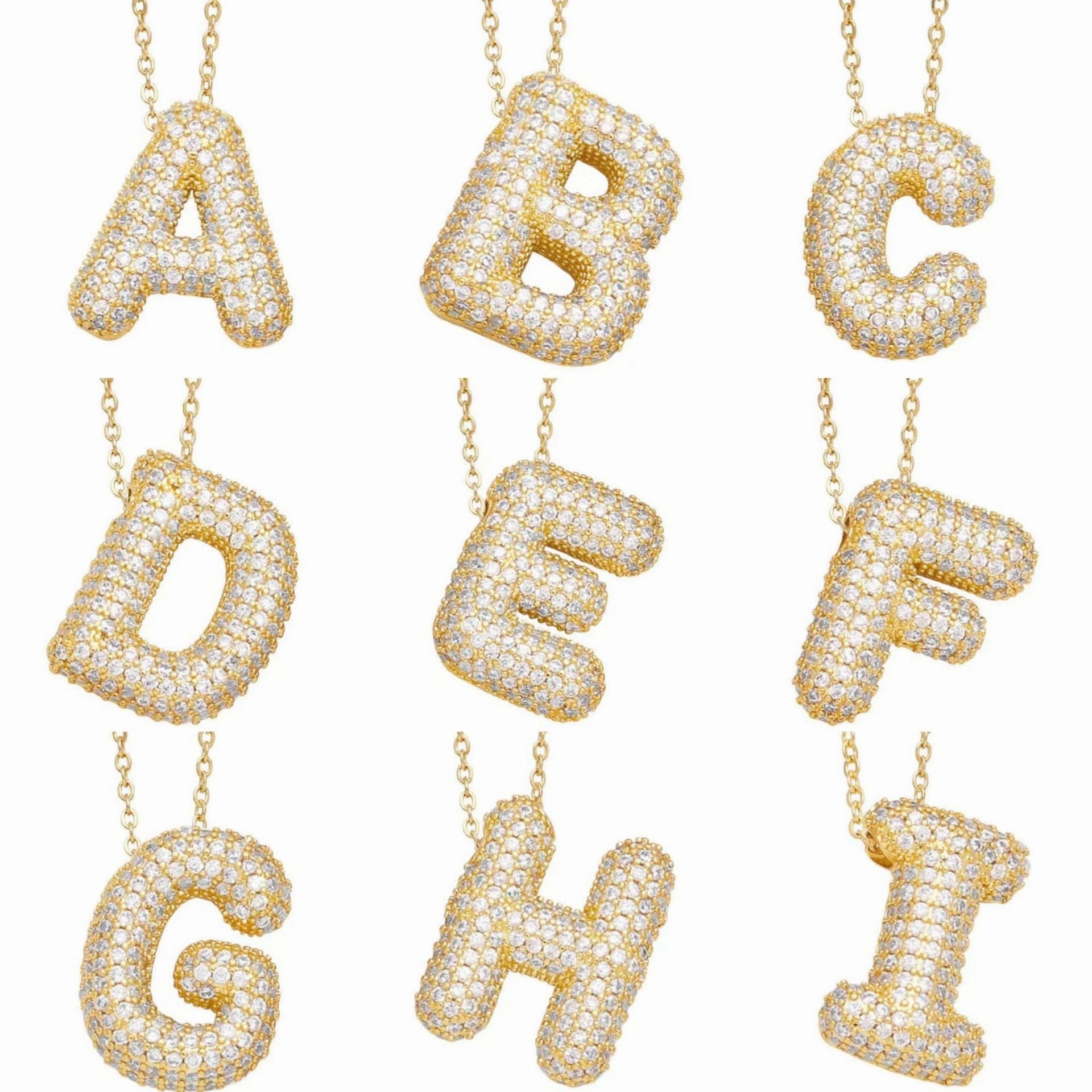 Puffed CZ Initial Necklace 18K Gold Satellite Chain Timeless Touch Glamour Effect