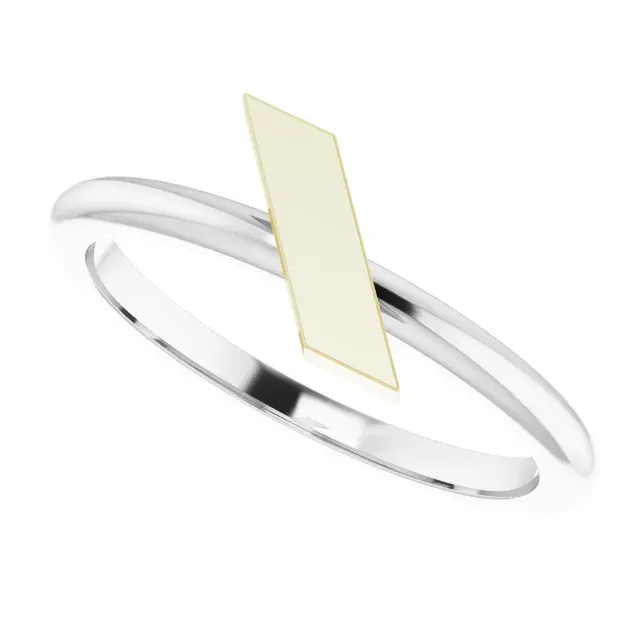 14K White & Yellow Stackable Bar Ring Lustrous Shine Meaningful Statement