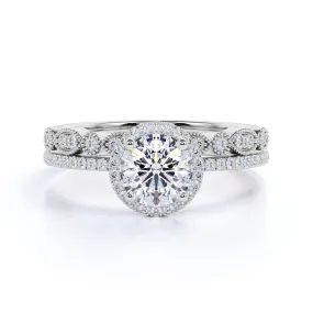youth choice Certified 2 CT Round Lab Grown  Diamond Halo Art Deco Bridal Set