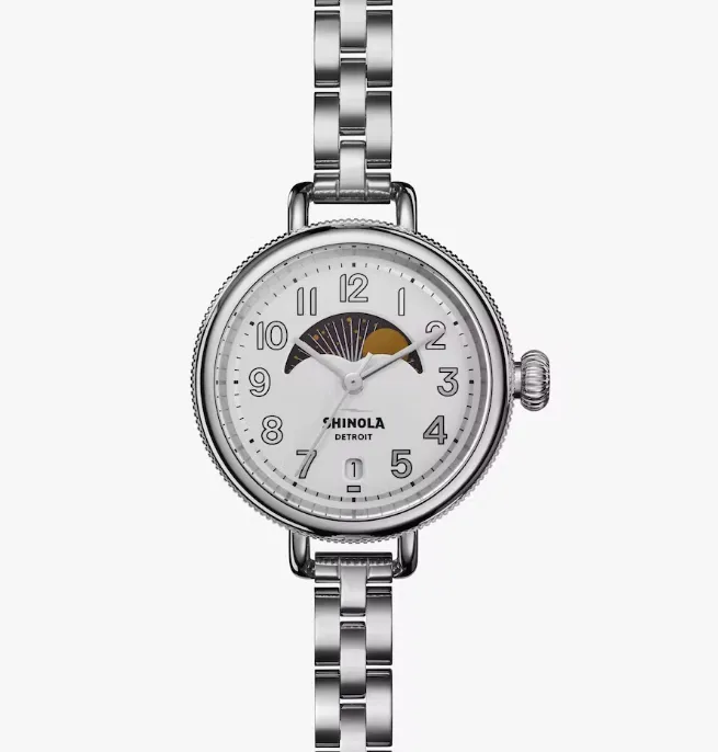 Impeccable Accent Shinola "The Birdy" Moon Phase 34mm