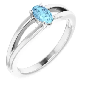 Graceful Finish Secure Object 14K White Aquamarine Youth Solitaire Ring
