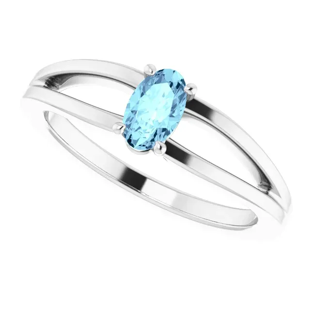 Refined Beauty 14K White Aquamarine Youth Solitaire Ring