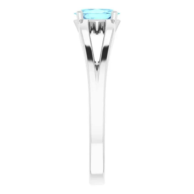 Eye Catching Gift For Her 14K White Aquamarine Youth Solitaire Ring