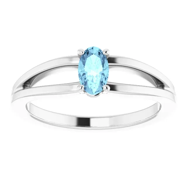 Corporate Gift Beautiful Token 14K White Aquamarine Youth Solitaire Ring