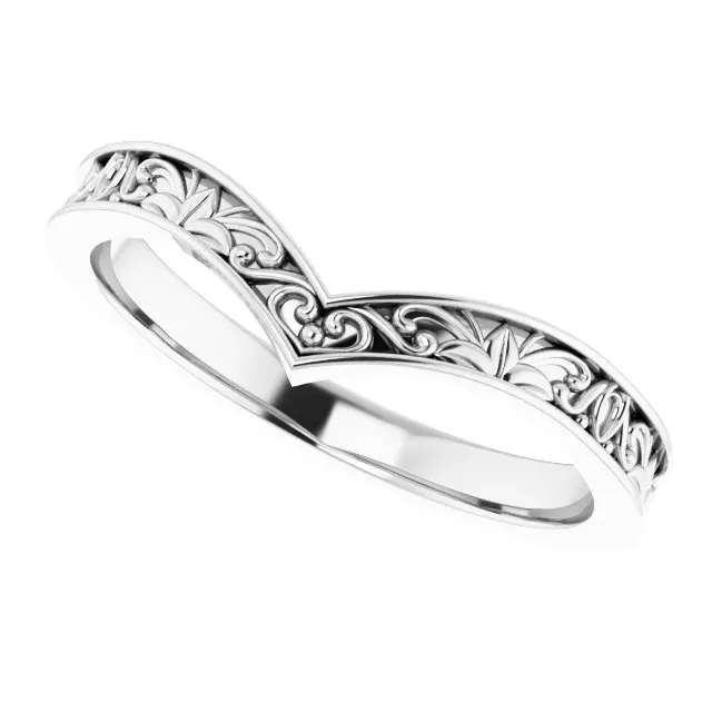 14K White Vintage-Inspired "V" Ring Stylish Object