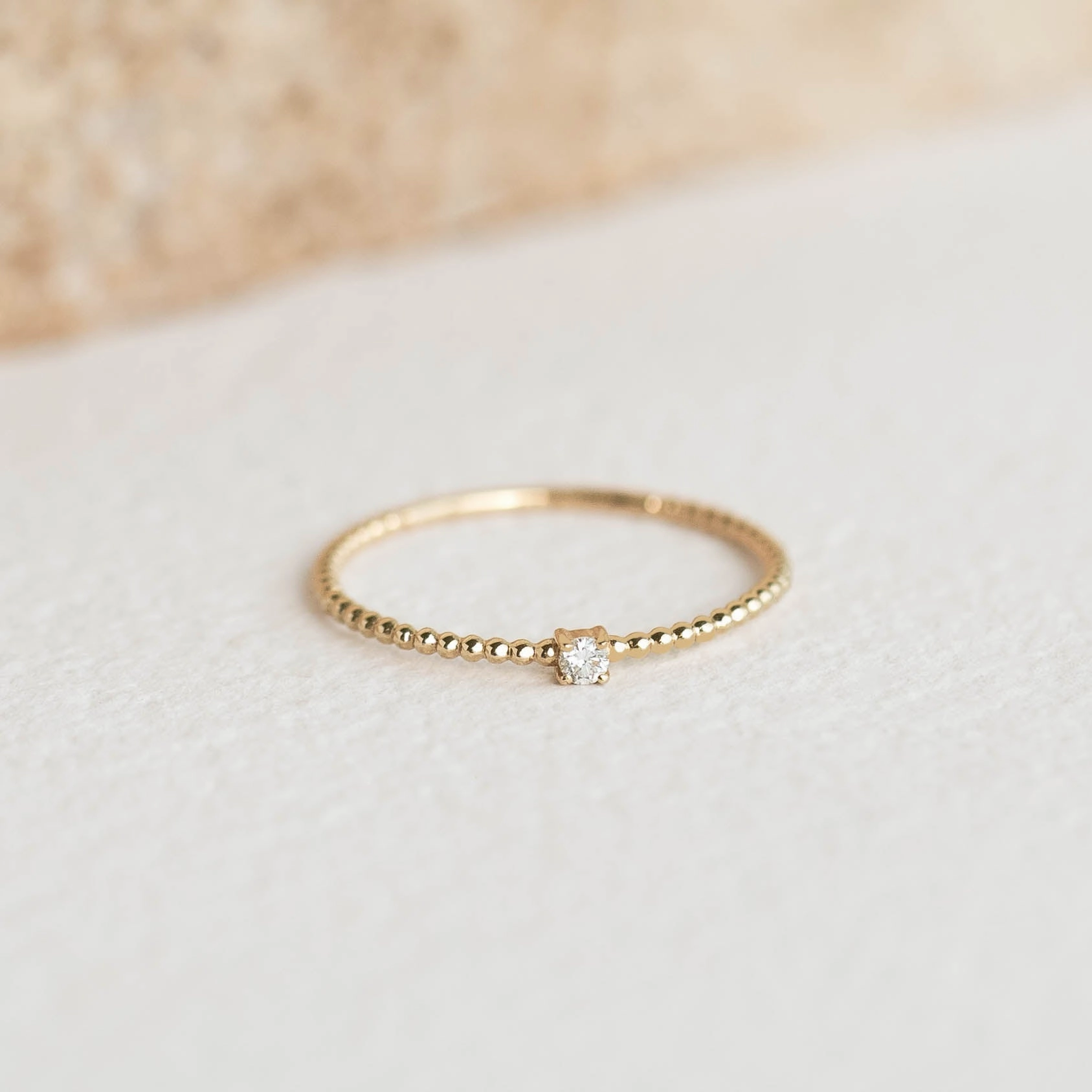 Diamond Beaded Ring 14k Gold - Natalie Artful Accent Dynamic Shape