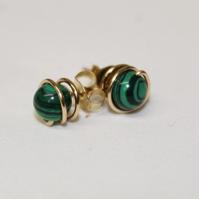 High-Quality Aesthetic Everyday Accent 6mm Malachite Bead Wirewrapped Post Earrings