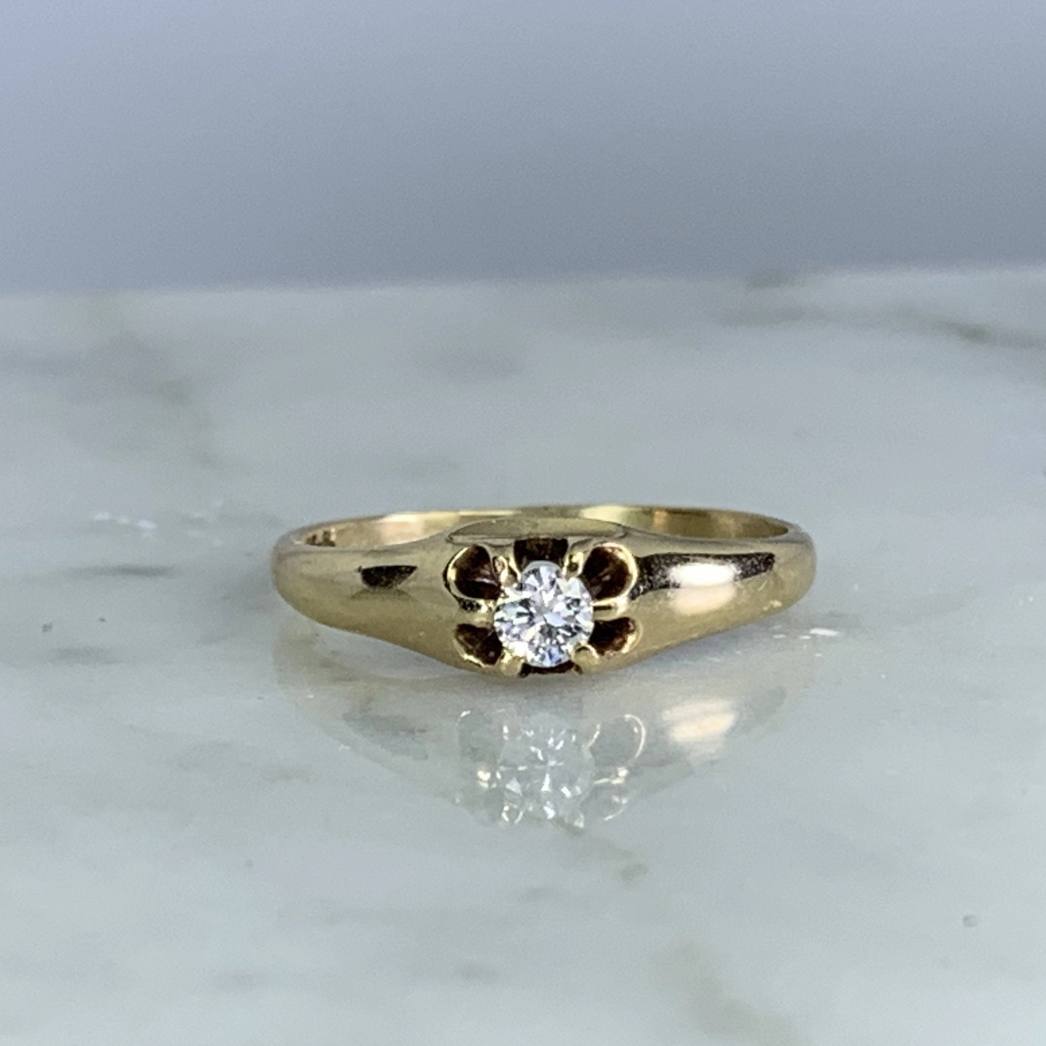 Copy of Vintage Diamond Engagement Ring. 14k Yellow Gold. Promise Ring. 10 Year Anniversary. Gloss Touch Subtle Glamour