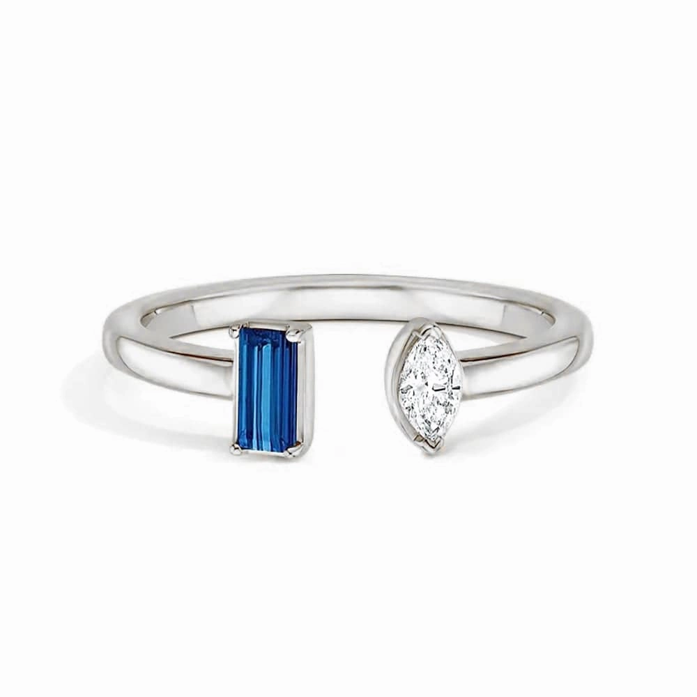 Lab Grown Sapphire and Diamond Toi et Moi Open Promise Ring Wedding Ensemble