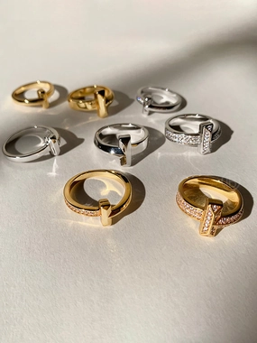 Sideway Cross Stacking Ring 18K and Cubic Zirconia, Letter T Statement Ring | 18K Diamond Sideway Cross Stacking Rings Easter Gift Religious Gift Timeless Layer