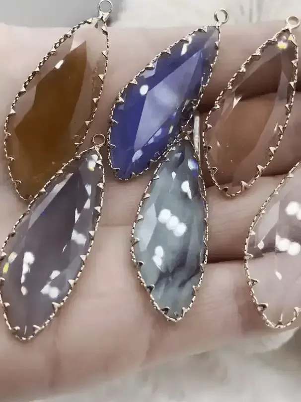 Luxury feature Gold Trimmed Colorful Crystal Drop Gold trimmed Pendants Gold Trimmed Crystal Charms. Colorful Crystal Charms 8 Styles, Fast Ship