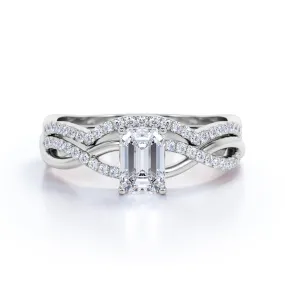 Bright Radiance Three Stone 1.50 Carat Emerald Cut Moissanite Bridal Set