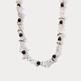 Black and White Pearl Silver Necklace Charming Piece