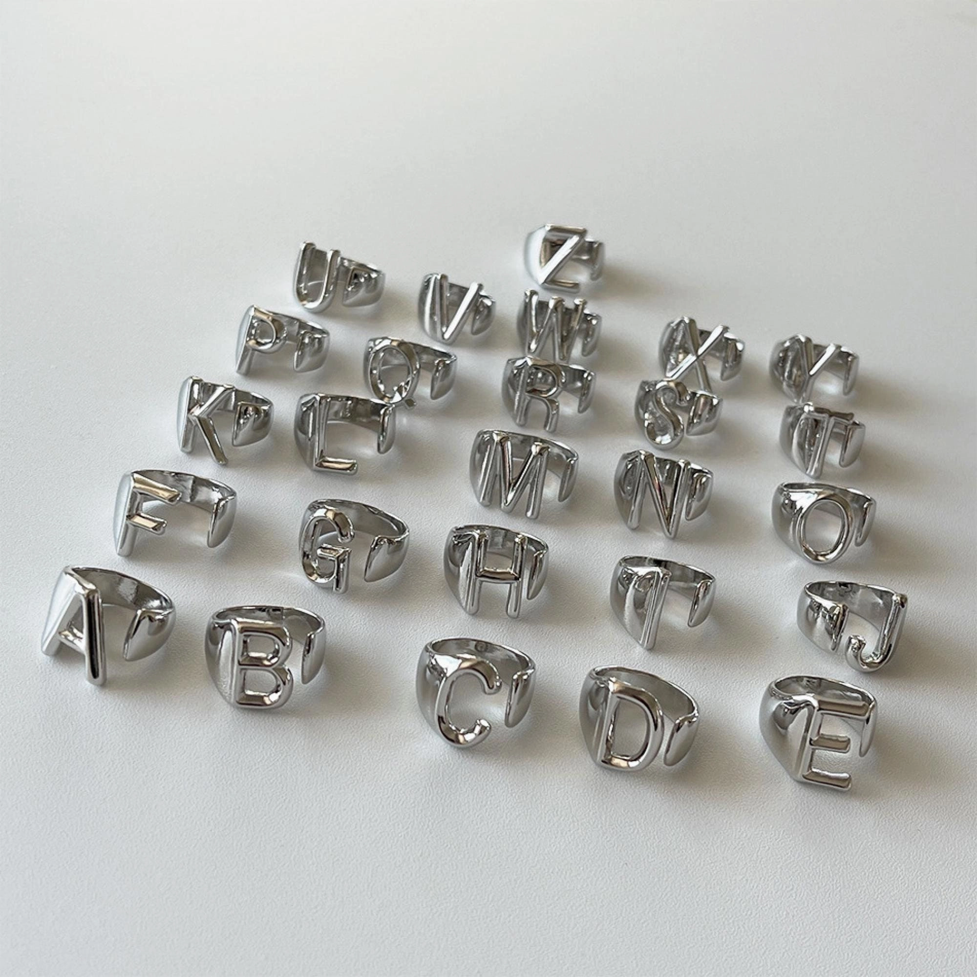 Quiet Shine Studio Shot Harry Style 18K Chunky Silver Initial Ring