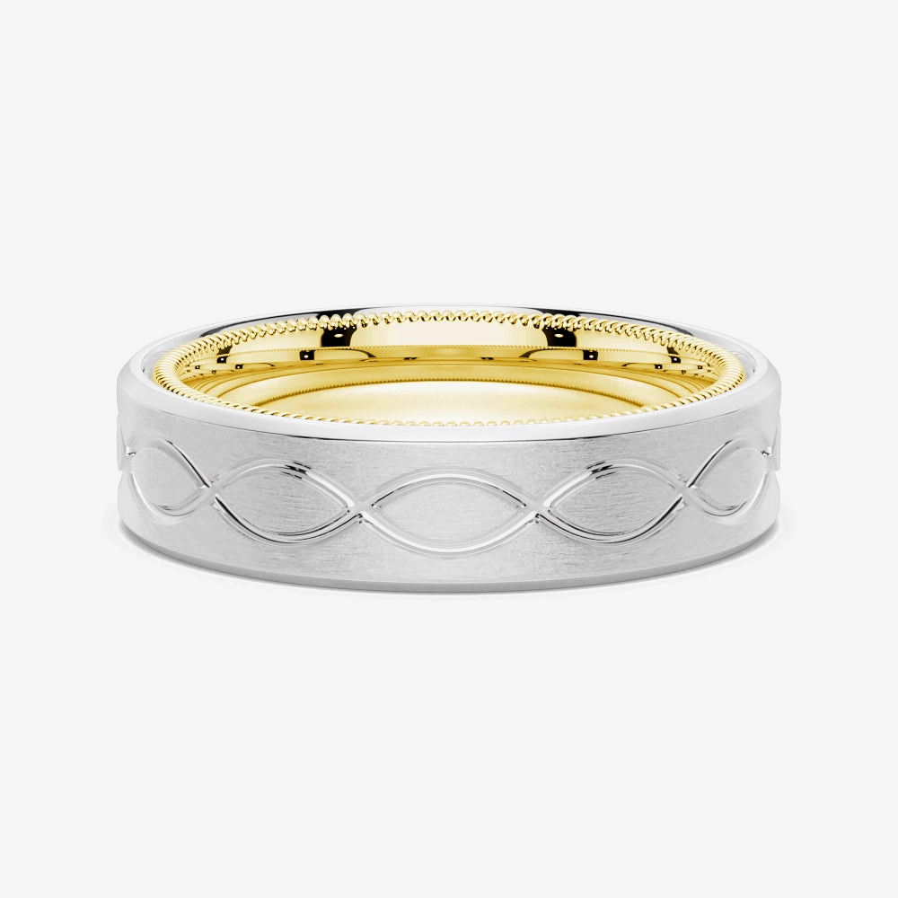 7.5mm Two Tone Matte Finish Infinity Design Men's Band Shiny Craft Tasteful Accent
