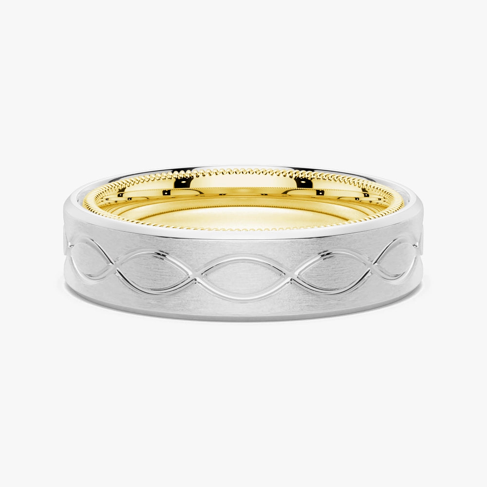 Modern Appeal Fashion Sparkle 7.5mm Two Tone Matte Finish Infinity Design Men's Band