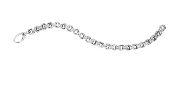 Artisan Touch Dainty Accessory Silver 9in Diamond Cut/Textured Square Link Italian Cable Bracelet
