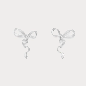 Silver Bow Earrings Bold Statement Silky feel