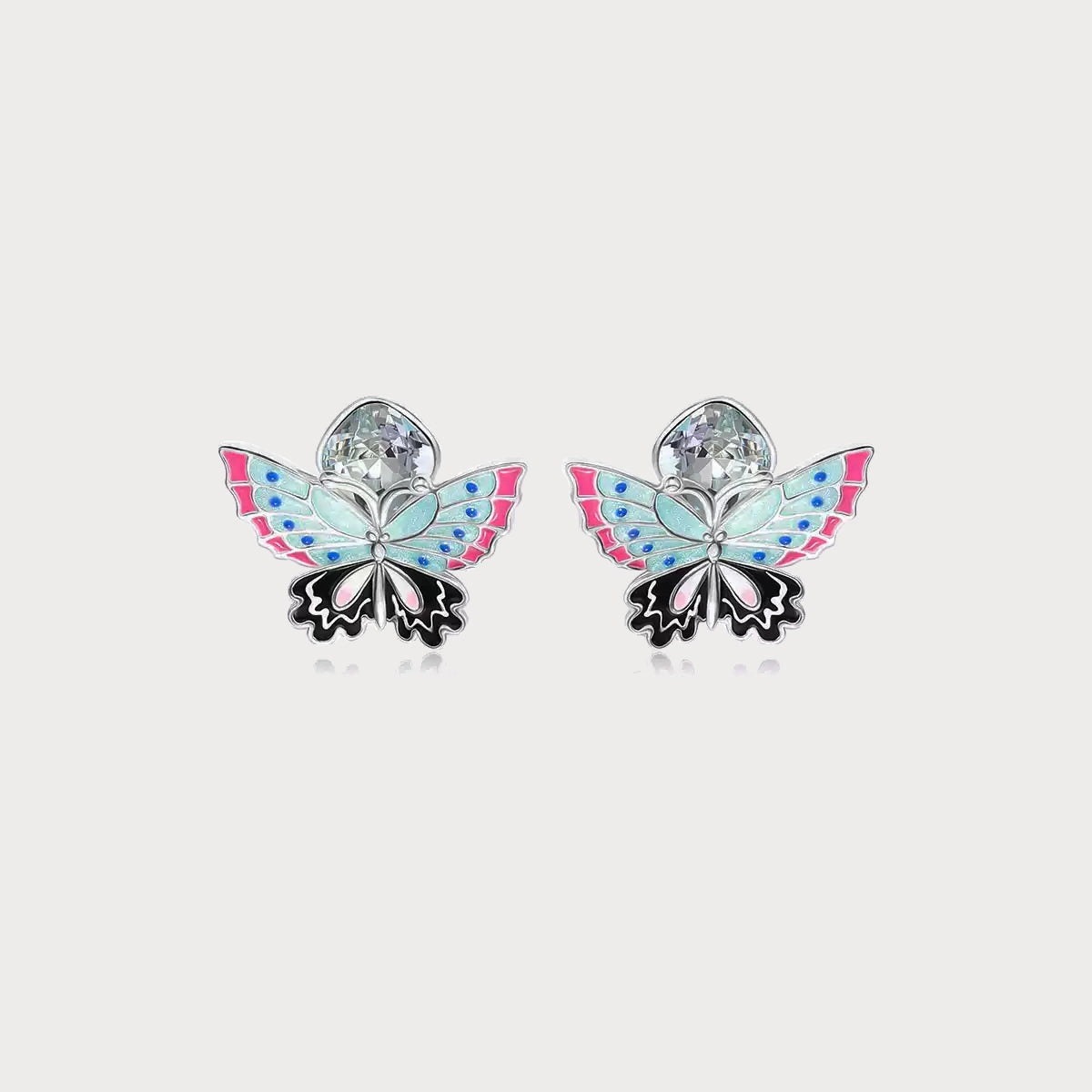 Handsome Decoration Silver Butterfly Crystal Earrings