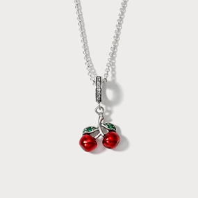 Shiny Accent Style Focus Silver Cherry Pendant Necklace