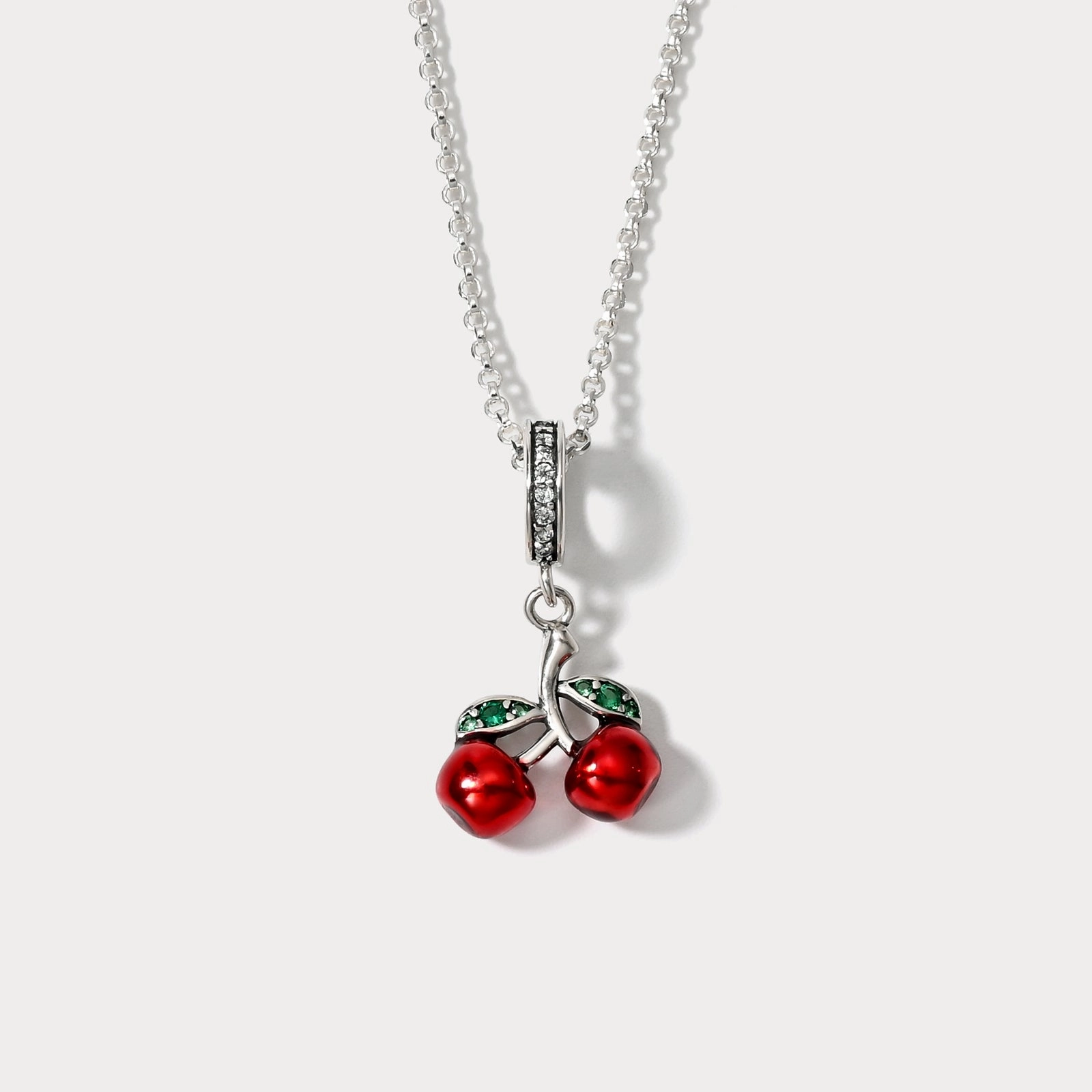 Shiny Accent Style Focus Silver Cherry Pendant Necklace