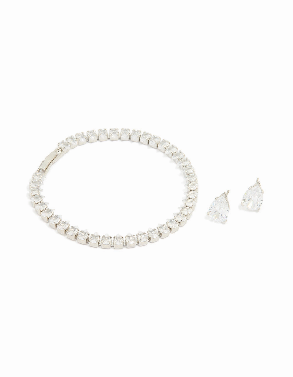 Event Style Silver Cubic Zirconia Earrings & Tennis Bracelet Set