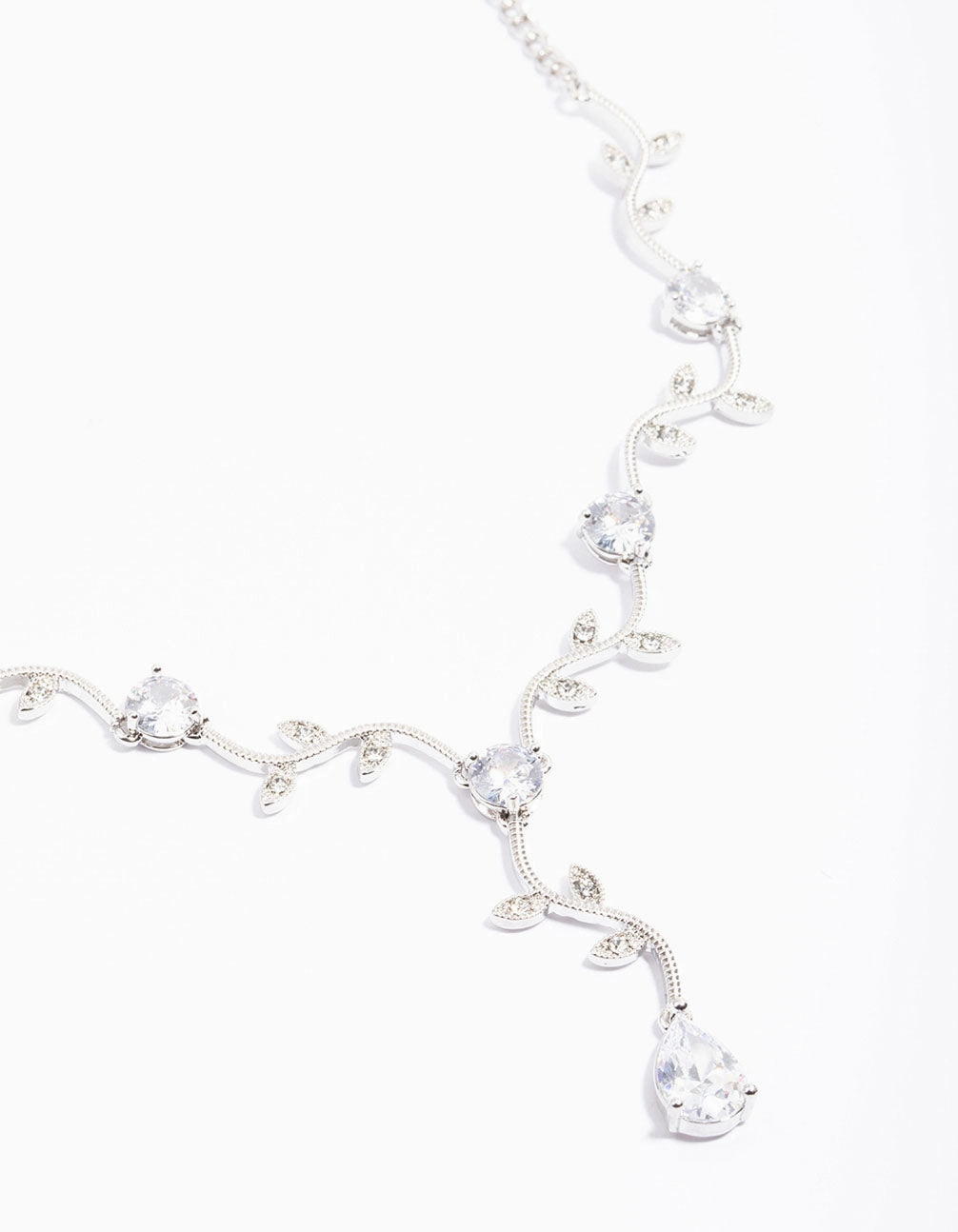 Silver Cubic Zirconia Floral Teardrop Y-Shape Necklace Opulent Gem Layering Game