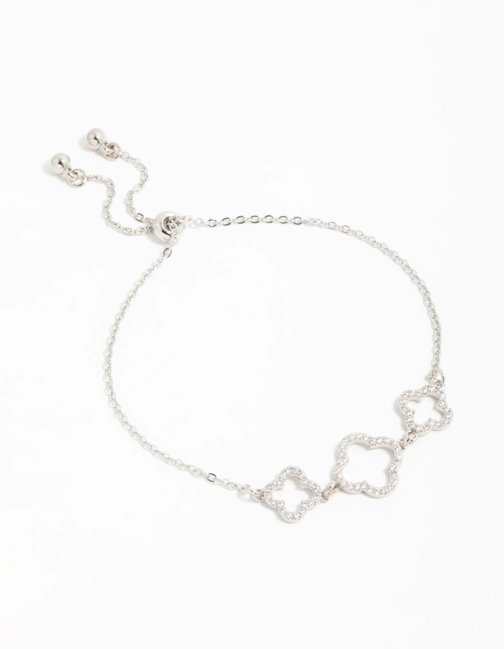 Classic Finish Lustrous Touch Silver Cubic Zirconia Flower Trio Toggle Bracelet