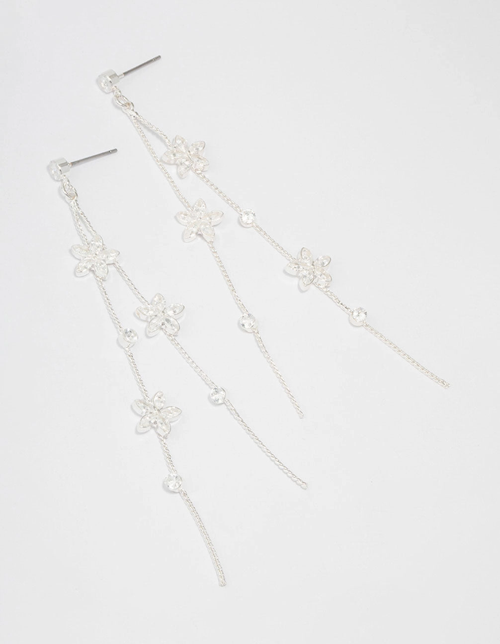 Glam Effect Silver Cubic Zirconia Flower Waterfall Drop Earrings