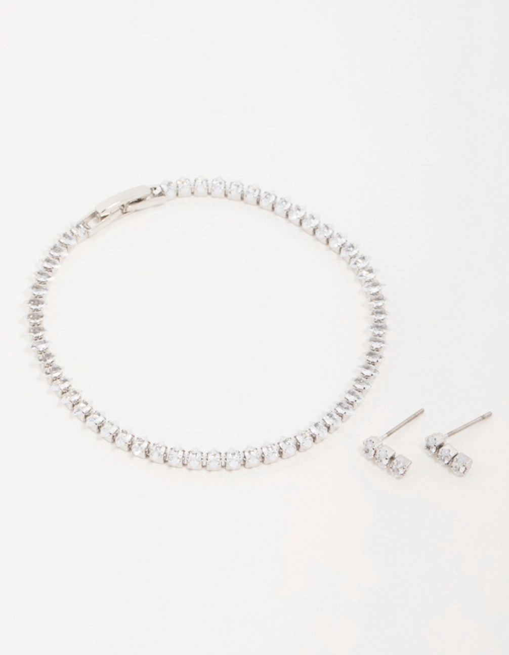 Silver Diamante Marquise Earrings & Tennis Bracelet Set Seasonal Shine Formal Attire