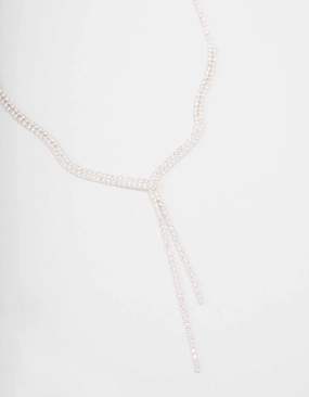 Silver Fine Ribbon Cubic Zirconia Lariat Necklace Trend Setter Handcrafted Jewelry