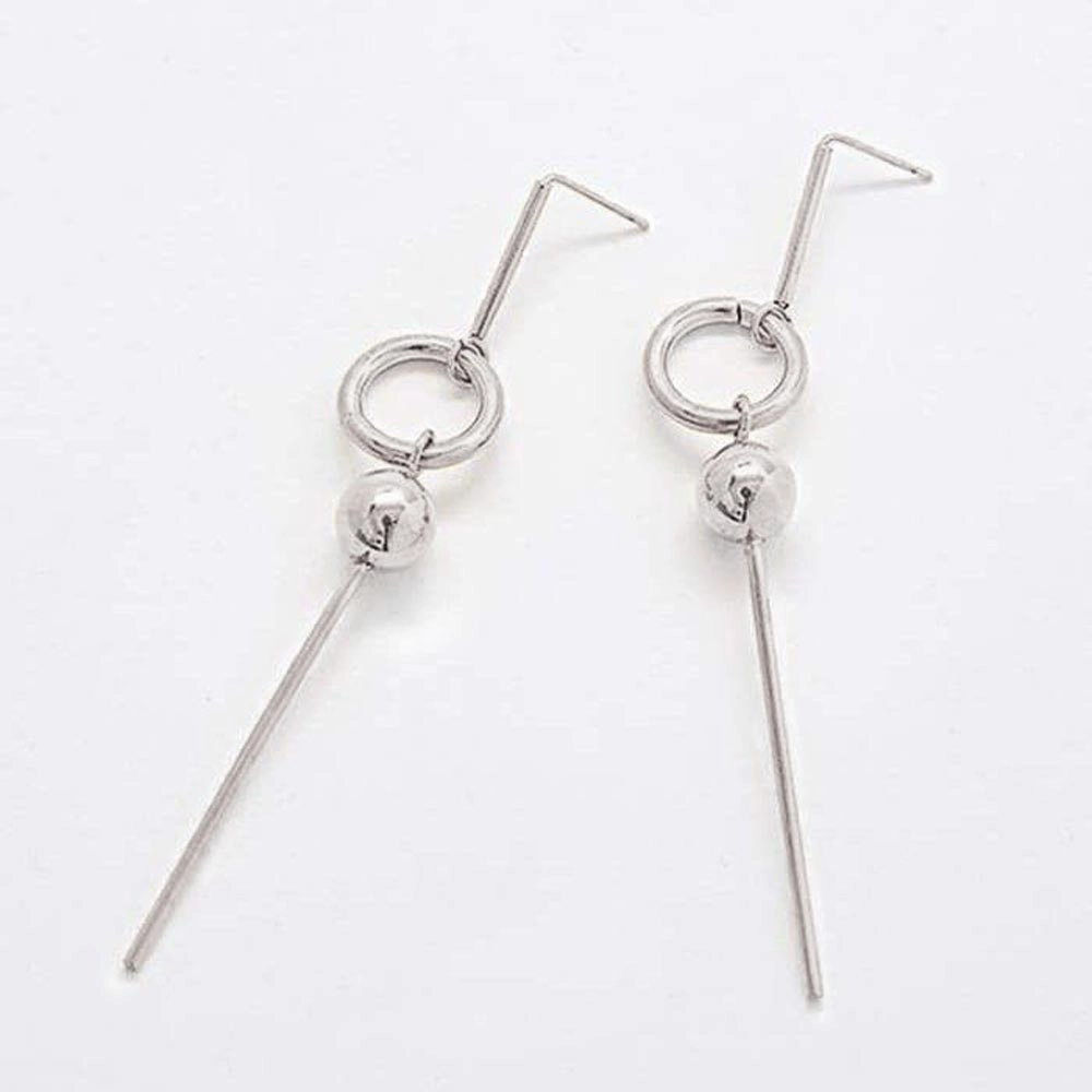 Silver Geometric Circle Drop Earrings Minimal Sparkle