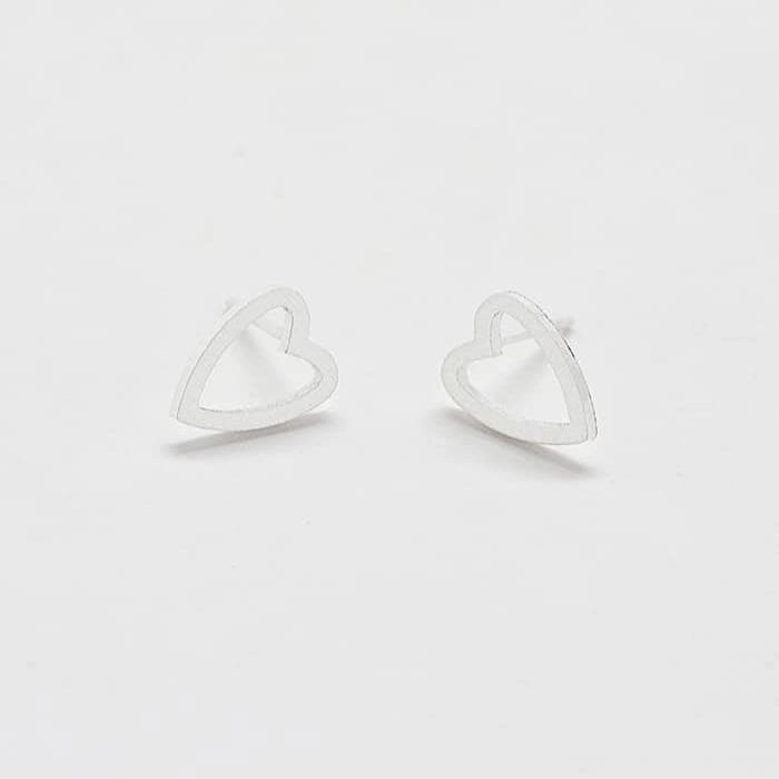 Alluring Charm Layer mood Silver Heart Outline Stud Earrings