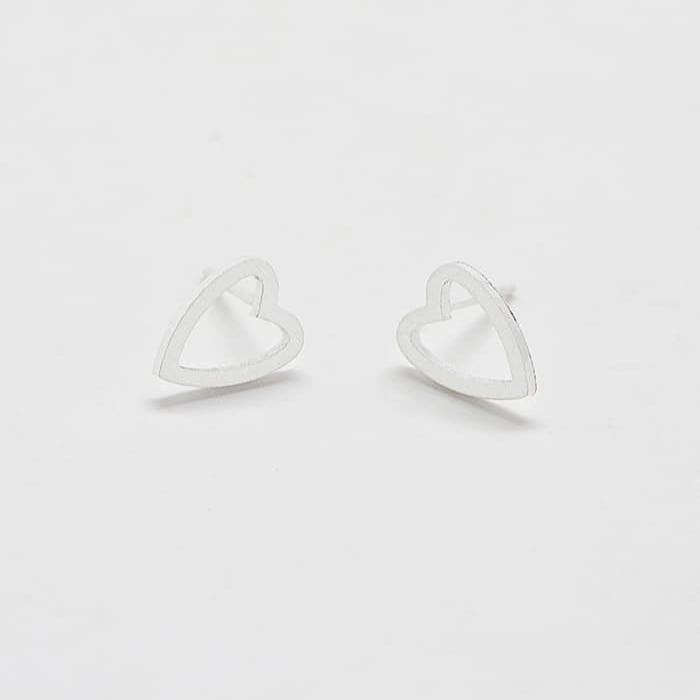 Silver Heart Outline Stud Earrings Captivating Accent