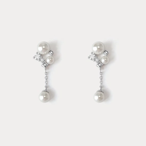 Radiant Finish Silver Star Pearl Earrings