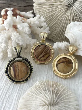 Versatile Item Picture Jasper Stone Pendant with Bezel, Natural Stone Cabochons, comes in a variety of patterns,3 bezel colors, Natural Stone, Fast Ship.