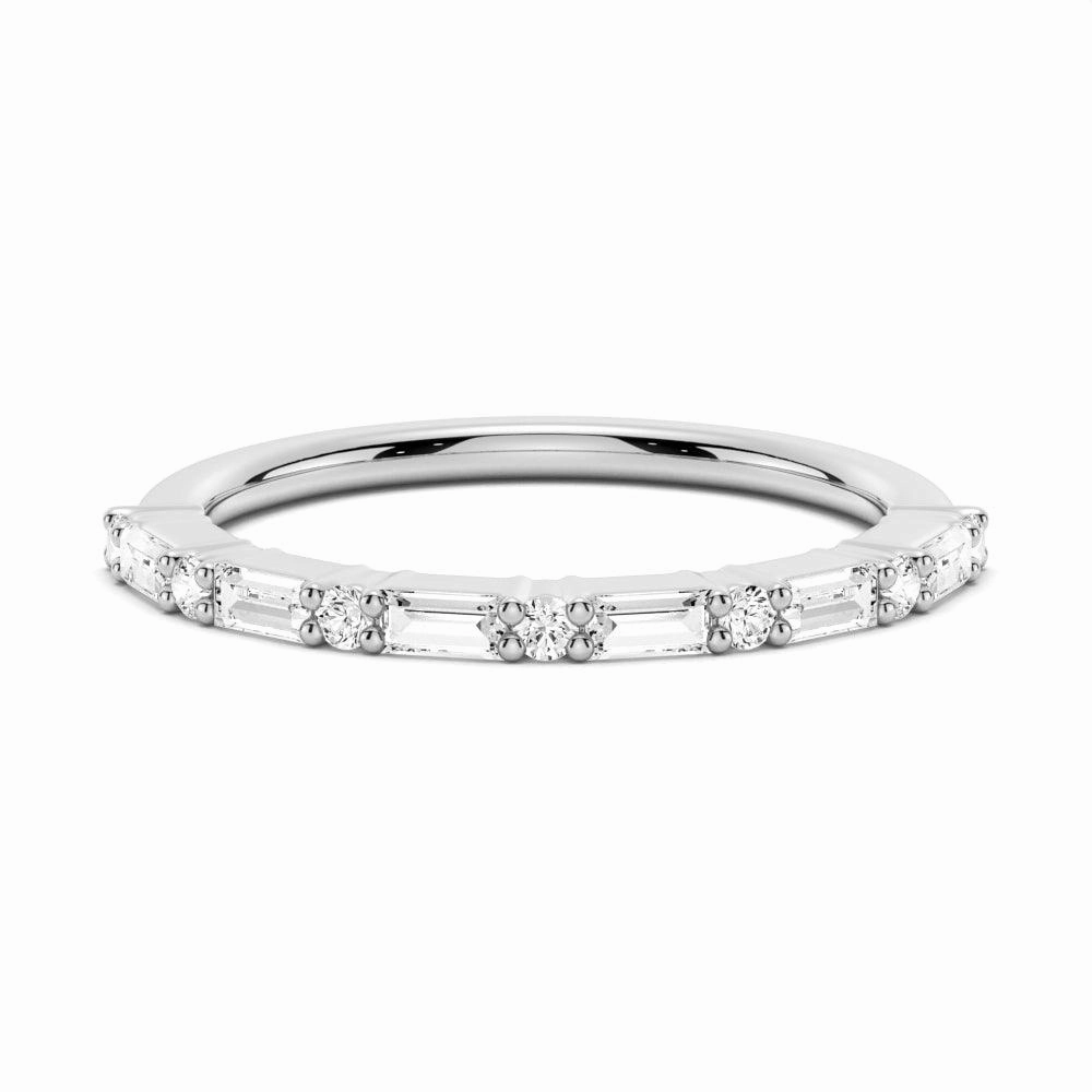 Baguette And Round Prong Moissanite Anniversary Band Distinct Feature