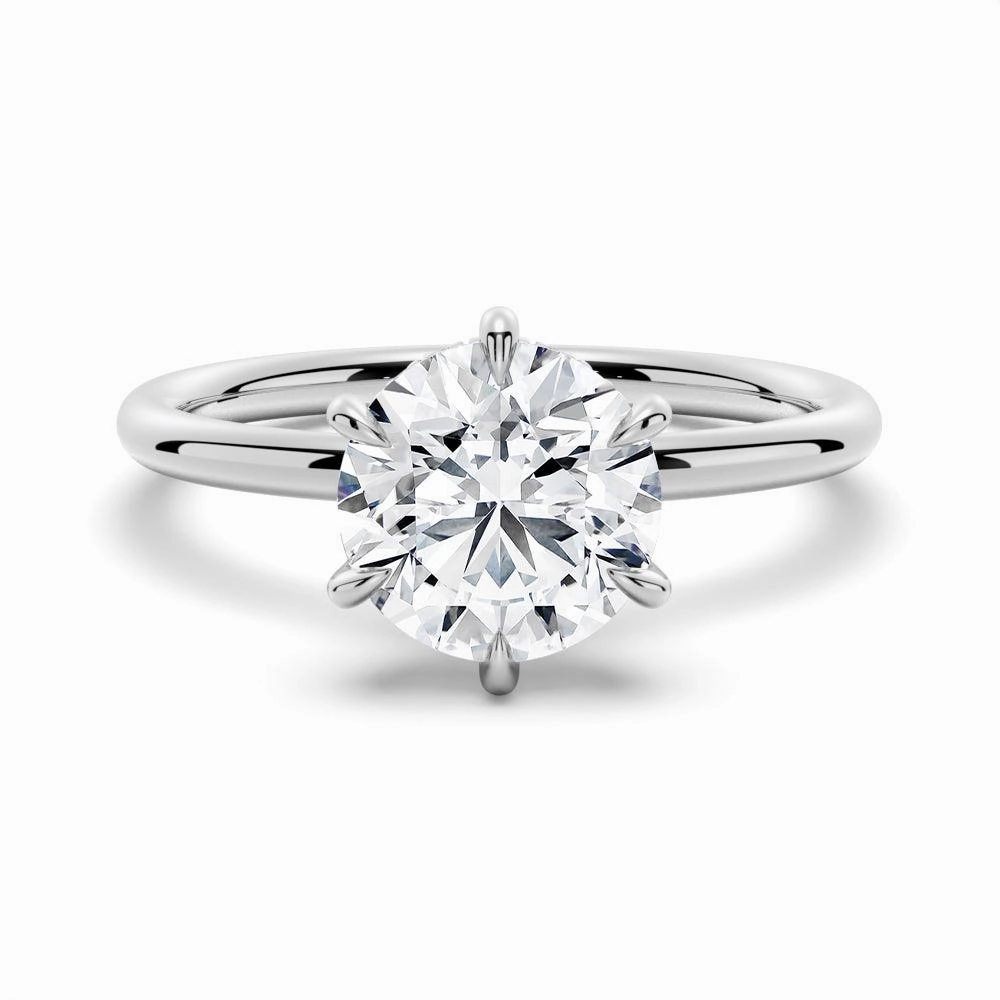 High gloss Six Prong Solitaire Moissanite Engagement Ring With Hidden Halo