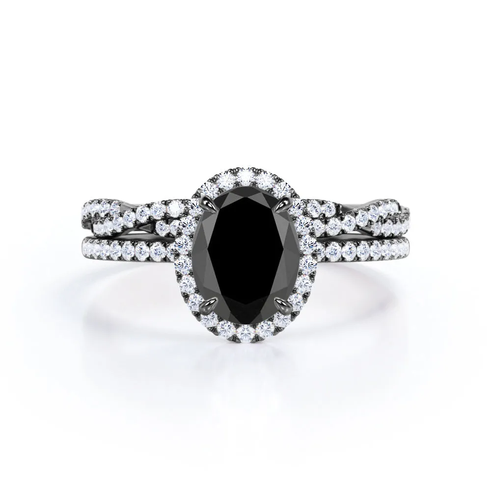 1.50 Carat Oval Cut Moissanite Halo Wedding Ring Set Minimal Aesthetic Classic Pop