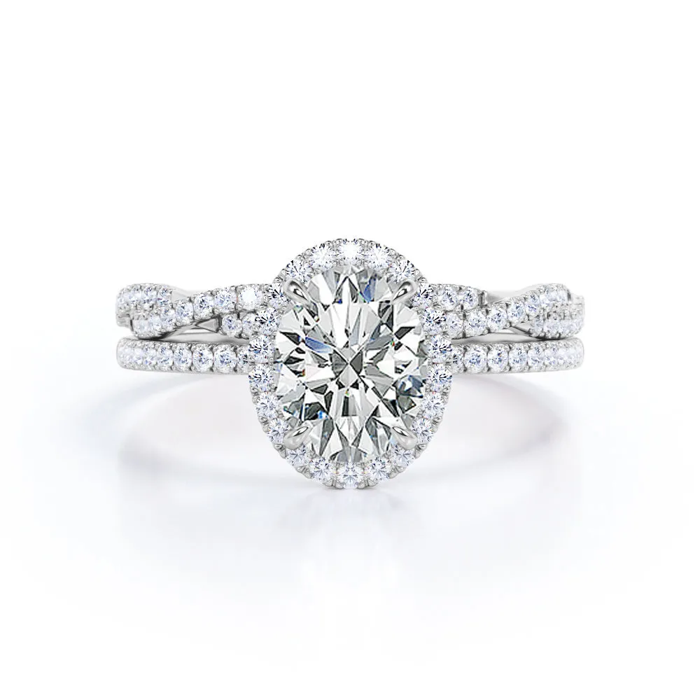 1.50 Carat Oval Cut Moissanite Halo Wedding Ring Set Special Edition Premium Feature