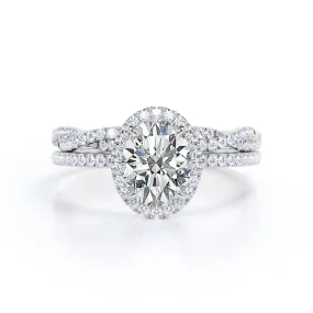 1.50 Carat Oval Cut Moissanite Halo Wedding Ring Set Special Edition Premium Feature