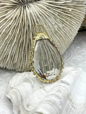 Lovely Piece Gift Option Crystal Gold Soldered Pendant/Charm. Teardrop Shape, Textured Soldering, Necklace Charm. Fast Shipping