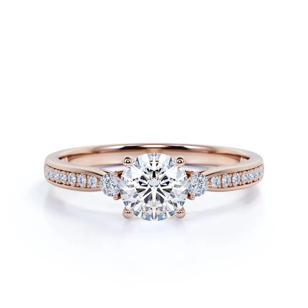 Certified 1.5 CT Round Lab Diamond 3 Stone Channel Set Engagement Ring Modern Snap