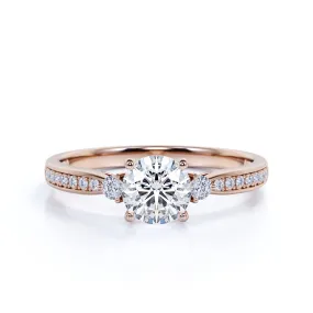 Certified 1.5 CT Round Lab Diamond 3 Stone Channel Set Engagement Ring Modern Snap