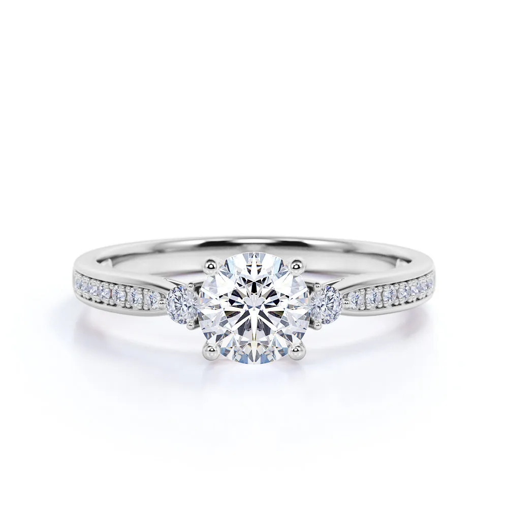 Handcrafted Beauty Holiday Glow Certified 1.5 CT Round Lab Diamond 3 Stone Channel Set Engagement Ring